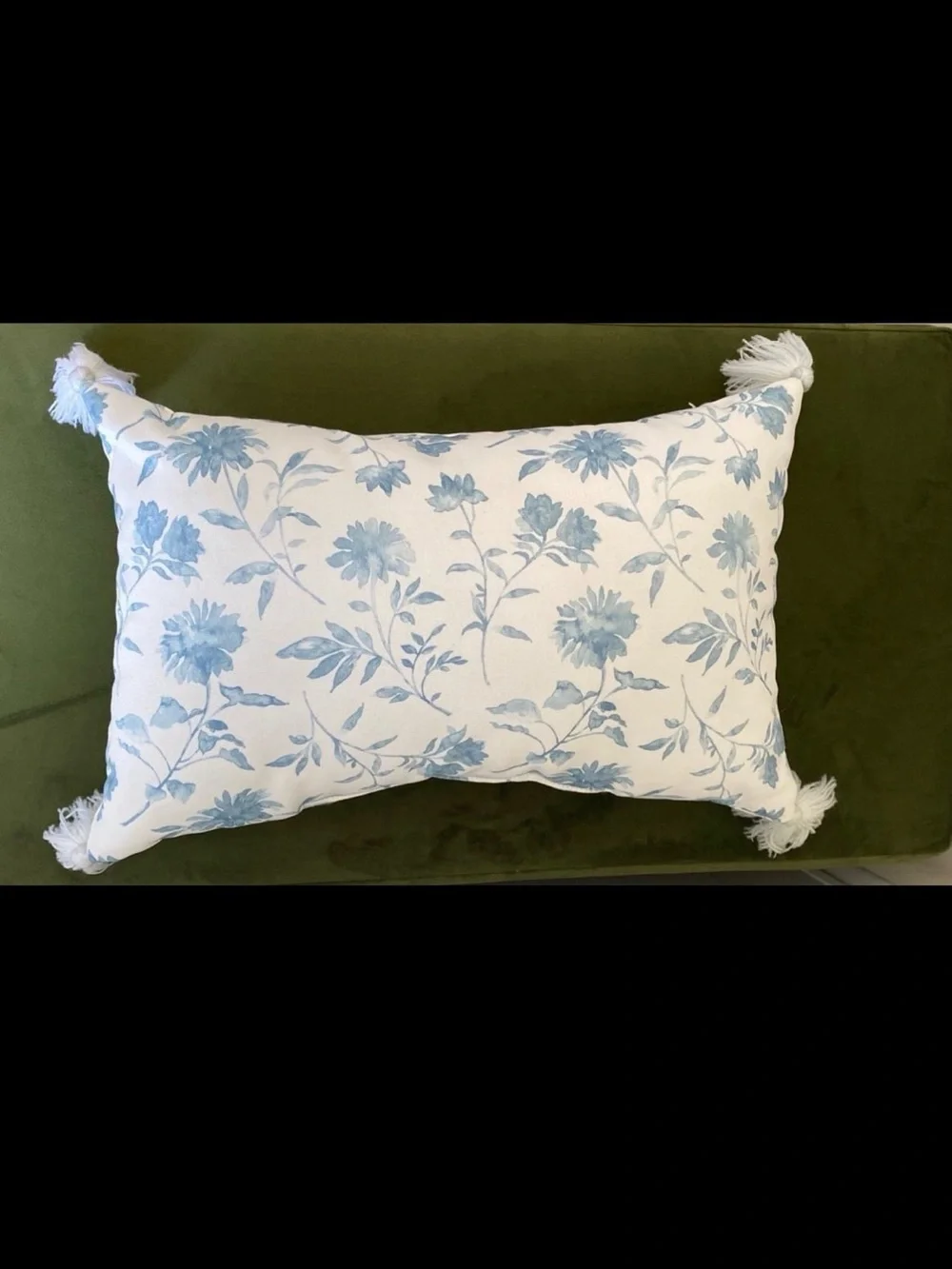 Source Unknown Blue and White Floral Tassel Lumbar Pillow